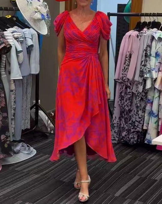 Damen nan Wickel-Midikleid mit gerafftem Oberteil, Puffärmeln und asymmetrischem Wasserfallsaum R&B
