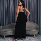 Damen langes Kleid mit raffiniertem Schnitt und tiefem Ausschnitt R&B