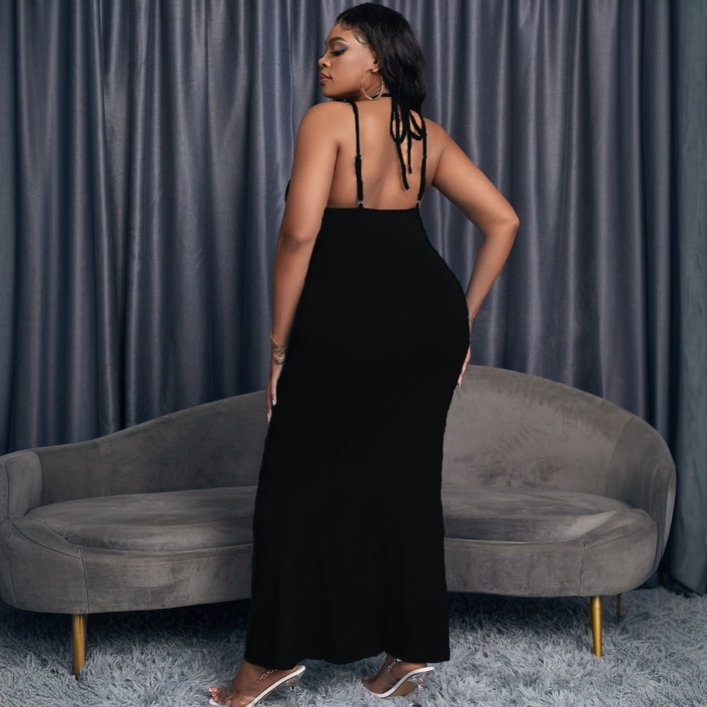 Damen langes Kleid mit raffiniertem Schnitt und tiefem Ausschnitt R&B