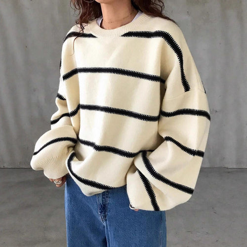 Damen Oversized Strickpullover mit trendigem Streifenmuster und lässiger Passform R&B