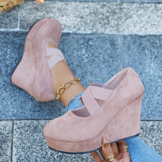 Damen Wedge-Pumps mit schnallenverziertem Fesselriemen und geflochtenem Absatz R&B