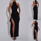 Damen Elegantes Abendkleid mit hohem Schlitz und Glitzerdetails R&B