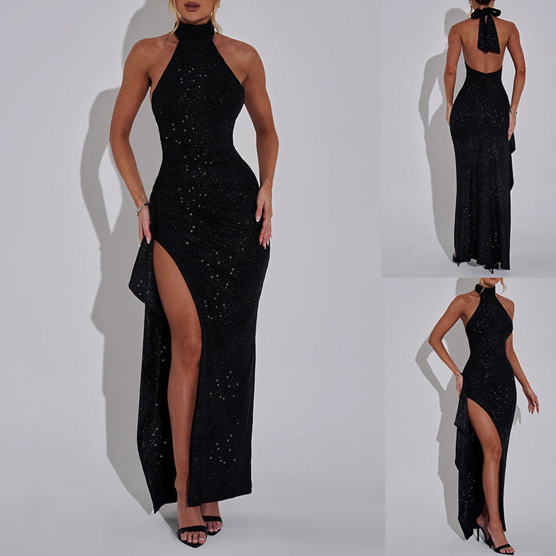 Damen Elegantes Abendkleid mit hohem Schlitz und Glitzerdetails R&B