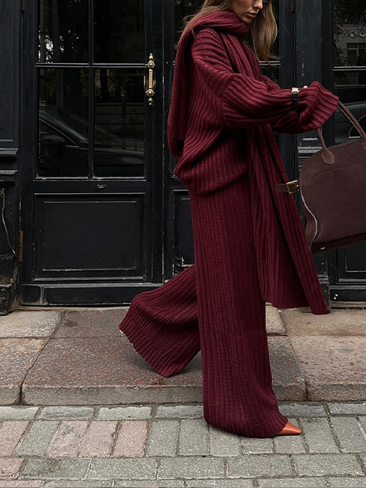 Damen Strickstoff Zweiteiler mit weitem Bein und oversized Oberteil R&B