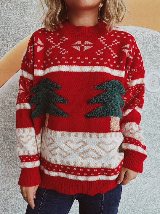 Damen festlicher Strickpullover mit weihnachtlichem Motiv und weichem Material R&B