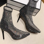 Damen spitze Netz High Heel Stiefeletten mit funkelnden Details R&B