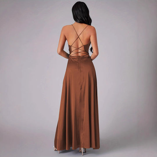 Damen Elegantes Abendkleid mit schulterfreiem Design und hohem Schlitz R&B