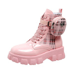 Damen modische Schnürstiefel mit seitlicher Tasche und blockartigem Absatz R&B