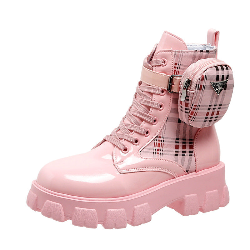 Damen modische Schnürstiefel mit seitlicher Tasche und blockartigem Absatz R&B