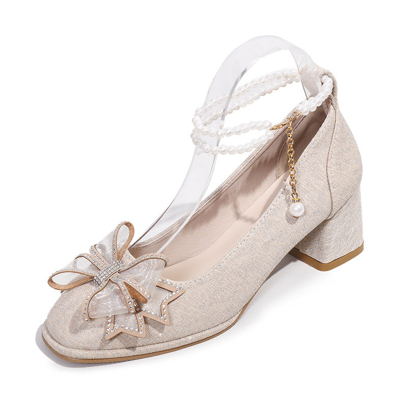 Damen Glitzernde Pumps mit eleganten Schleifen und Perlenverzierung R&B