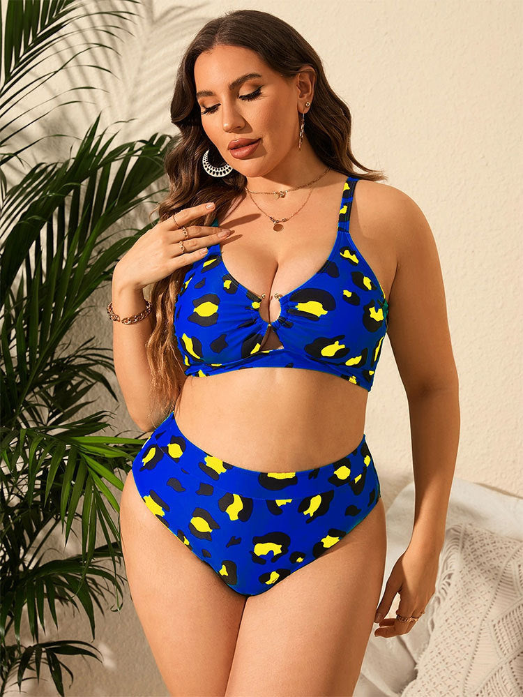 Damen Hochtaillierter Bikini mit kreativem Leopardenmuster