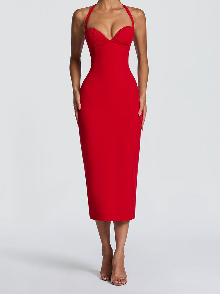 Damen Elegantes Bodycon-Kleid mit Halterdesign R&B