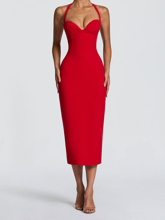 Damen Elegantes Bodycon-Kleid mit Halterdesign R&B