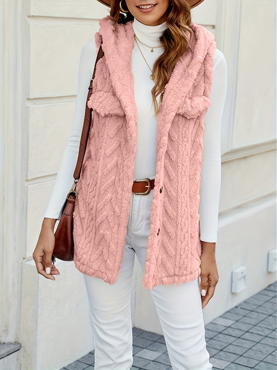 Damen lange Strickweste mit kapuze und aufgesetzten Taschen R&B