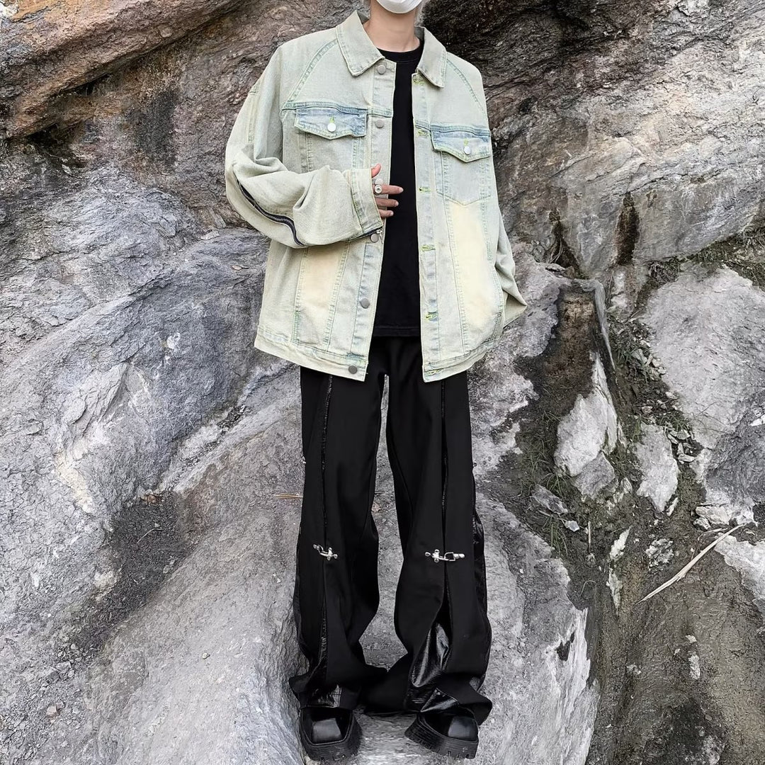 Unisex lässige Oversize-Jeansjacke mit einzigartigem Schnitt und praktischen Taschen R&B