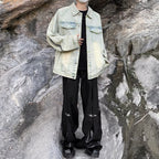 Unisex lässige Oversize-Jeansjacke mit einzigartigem Schnitt und praktischen Taschen