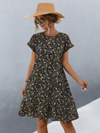 Damen Freizeitkleid mit voluminösem Rock und floralem Design R&B