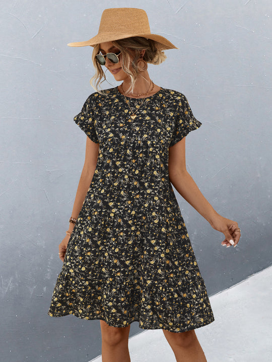 Damen Freizeitkleid mit voluminösem Rock und floralem Design R&B