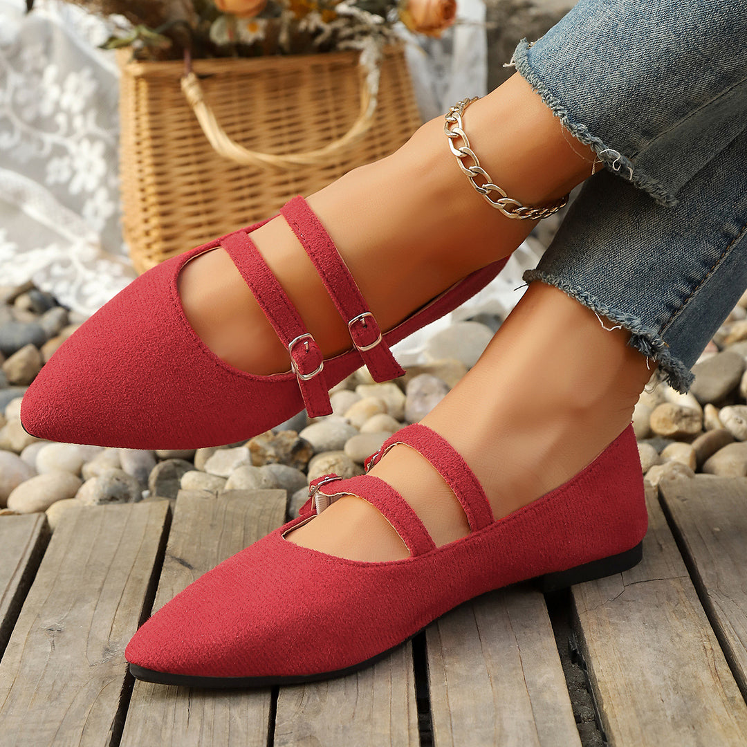 Damen spitze Mary Jane Ballerinas mit doppeltem Riemchen und komfortablem Fußbett R&B