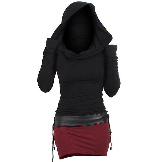 Damen Hoodie-Kleid mit Wickelkragen und figurbetontem Schnitt R&B