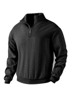 Herren nan texturierter Strickpullover mit Halbzip, geflochtenem Zopfmuster und hohem Stehkragen R&B