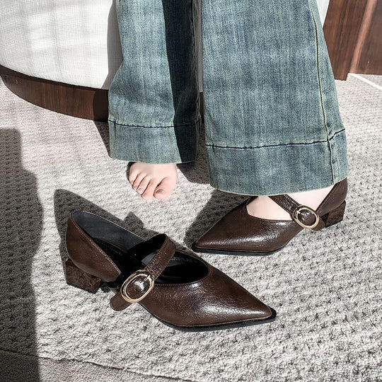Damen elegante Slingback-Pumps mit breitem Riemen und blockiertem Absatz R&B