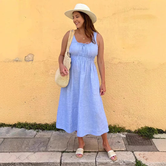 Damen Sommerkleid mit elastischem Taillenband und lockerer Passform Heidi-Mode