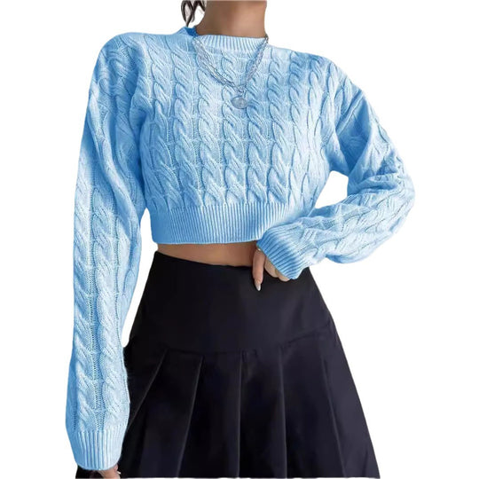 Damen kuscheliger Cropped Pullover mit Zopfmuster R&B