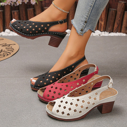 Damen Sling-Pantoletten mit durchbrochenem Design und komfortablem Blockabsatz R&B