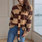 Damen lässiger Strickpullover mit modernem Streifenmuster und dekorativem Schal R&B