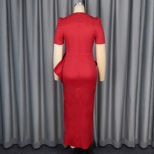 Damen Maxikleid mit eleganter Drapierung und voluminösem Rock R&B
