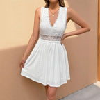 Damen Sommerkleid mit V-Ausschnitt und Spitzenapplikationen R&B