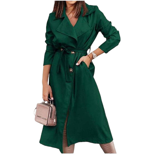 Damen eleganter Trenchcoat mit Gürtel und femininer Silhouette R&B