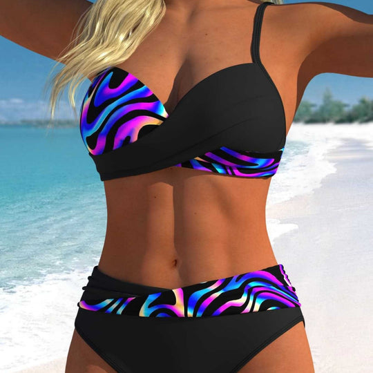 Damen Bikini-Set mit floralem Wickelmuster und bequemen High-Waist-Höschen R&B