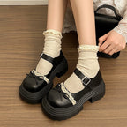 Damen Schnalle-Mary Jane Schuhe mit dekorativem Spitzenbesatz und komfortabler Plateau-Sohle R&B