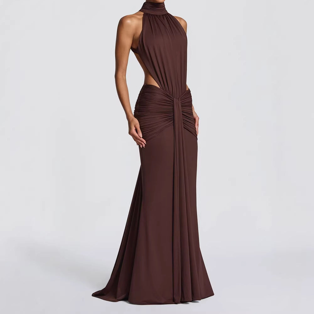 Damen Elegantes Maxikleid mit drapiertem Vorderteil und hochgeschlossenem Design R&B