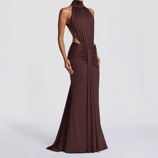 Damen Elegantes Maxikleid mit drapiertem Vorderteil und hochgeschlossenem Design R&B