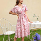 Damen Blütenmuster Wickelkleid mit Taillengürtel R&B