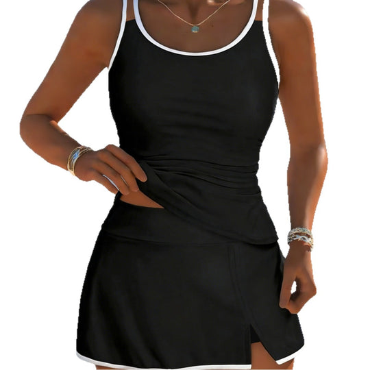 Damen Sportliches Tankini-Set mit elegantem Rock und verstellbaren Trägern R&B