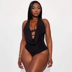 Damen Dekorativer Body mit raffiniertem V-Ausschnitt und fließendem Stoff R&B