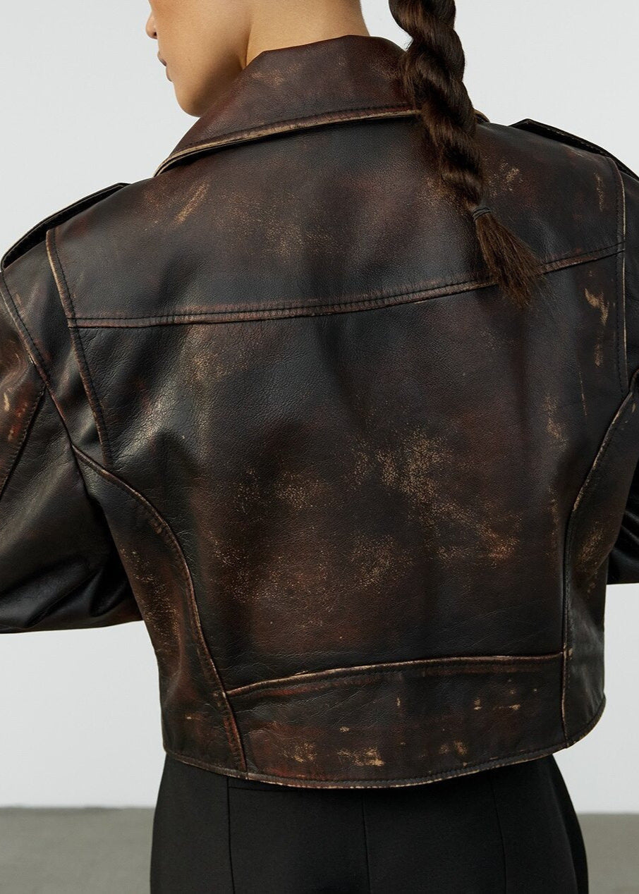 R&B | Leder Gekürzte Bikerjacke