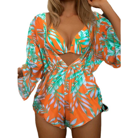 Damen Wendbare Strandmode mit floralem Kimono und Bikini R&B