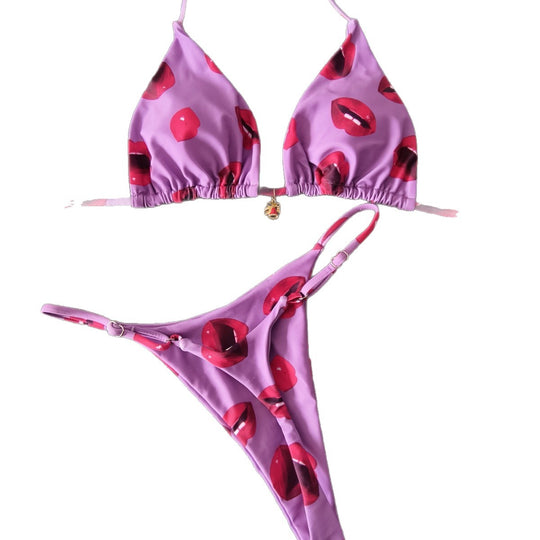 Damen Triangel-Bikini mit verspieltem Lippen-Design R&B