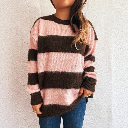 Damen lässiger Streifenpullover im Oversized-Schnitt R&B