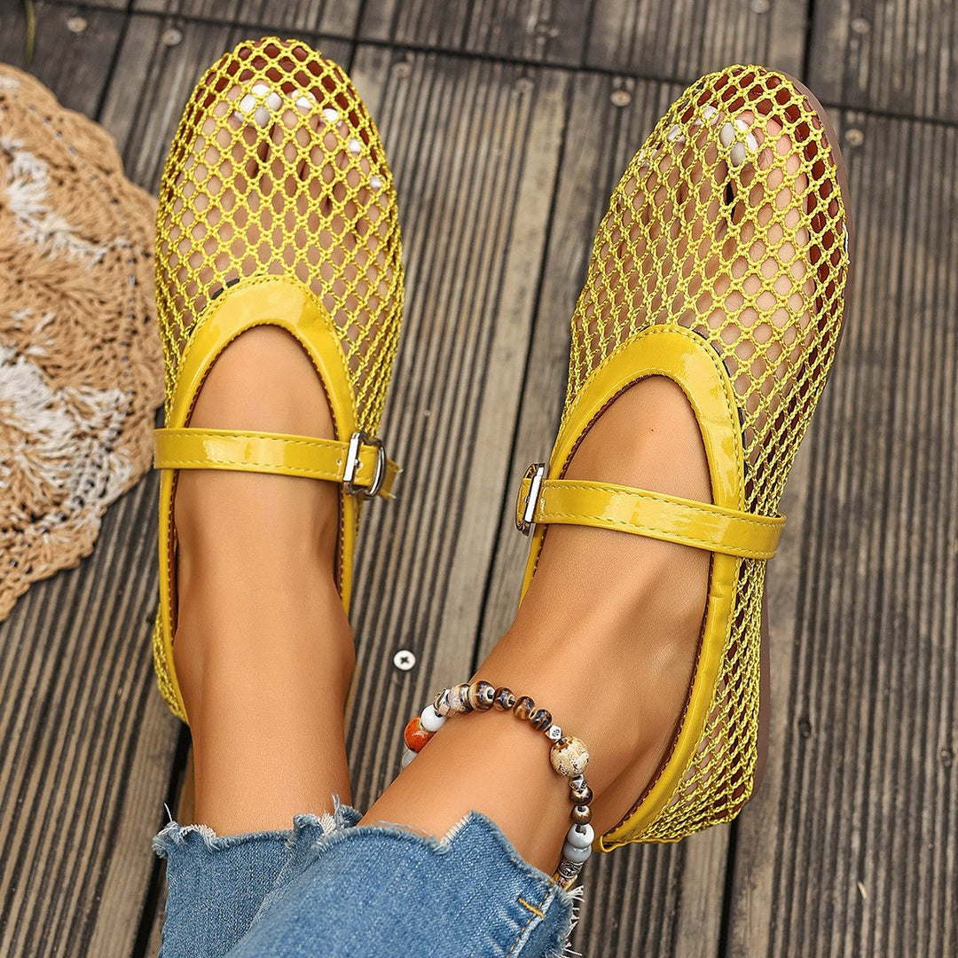 Damen elegante Netzschuhe mit goldenen Schnallen R&B