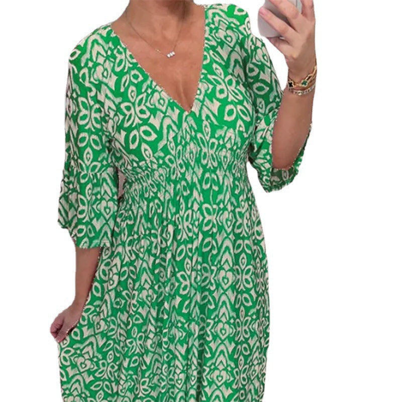 Damen Maxikleid mit schmeichelndem V-Ausschnitt und voluminösen Ärmeln R&B