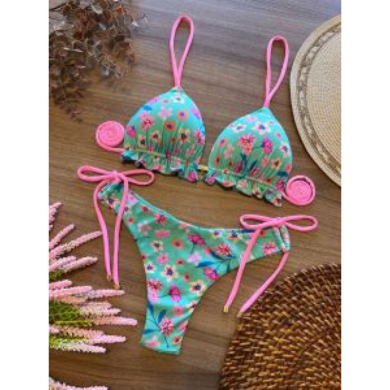 Damen Triangel-Bikini mit verspieltem Rüschenelement und verstellbaren Trägern R&B