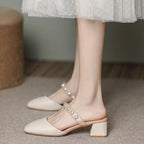 Damen Geschlossene Sandalen mit elegantem Blockabsatz und Perlenapplikationen R&B