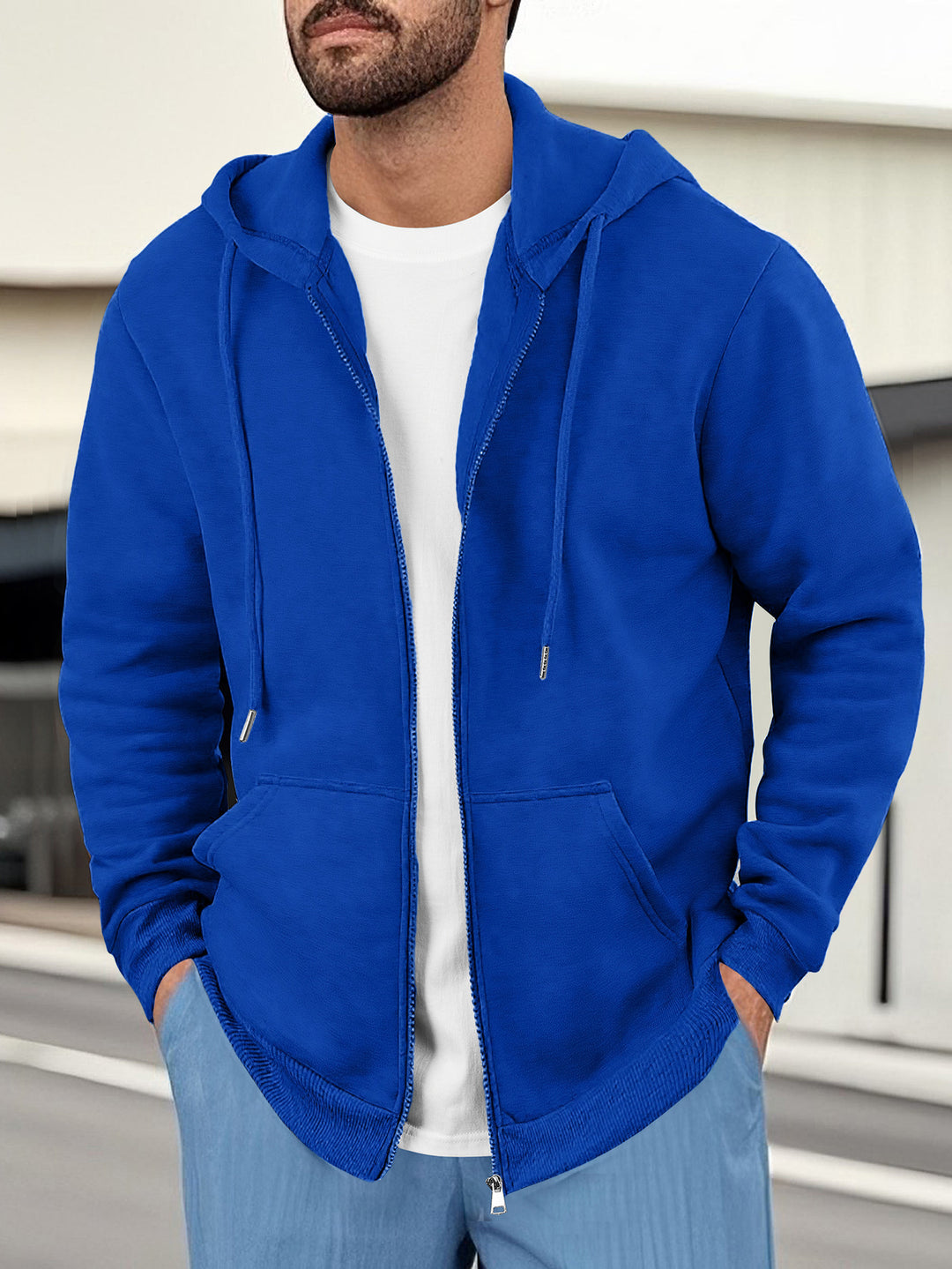 Herren lässige Kapuzenjacke mit atmungsaktivem Sweatstoff und praktischen Taschen R&B