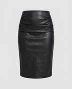 Damen Midi-Rock aus hochwertigem Leder mit Raffung R&B